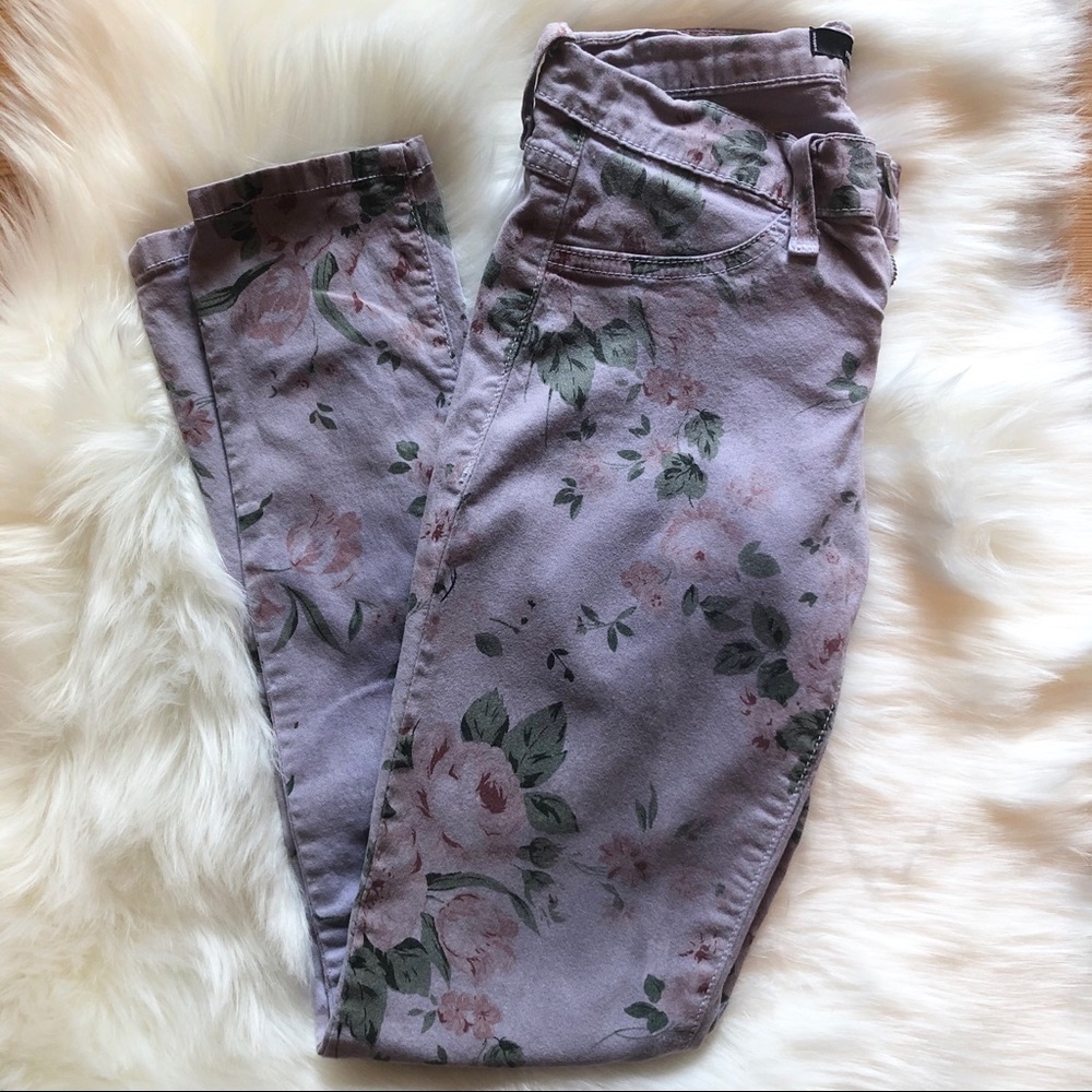 Purple Faded Floral Skinny Jeans